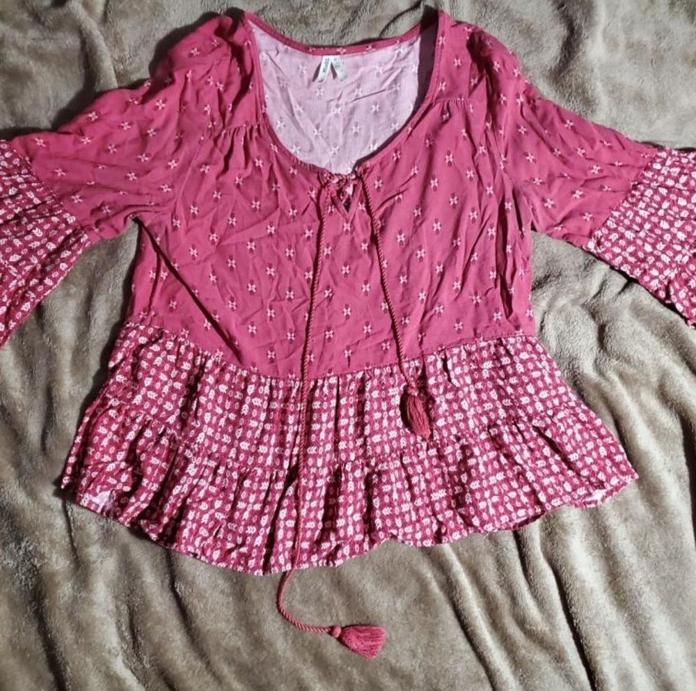 Pink bell sleeve blouse